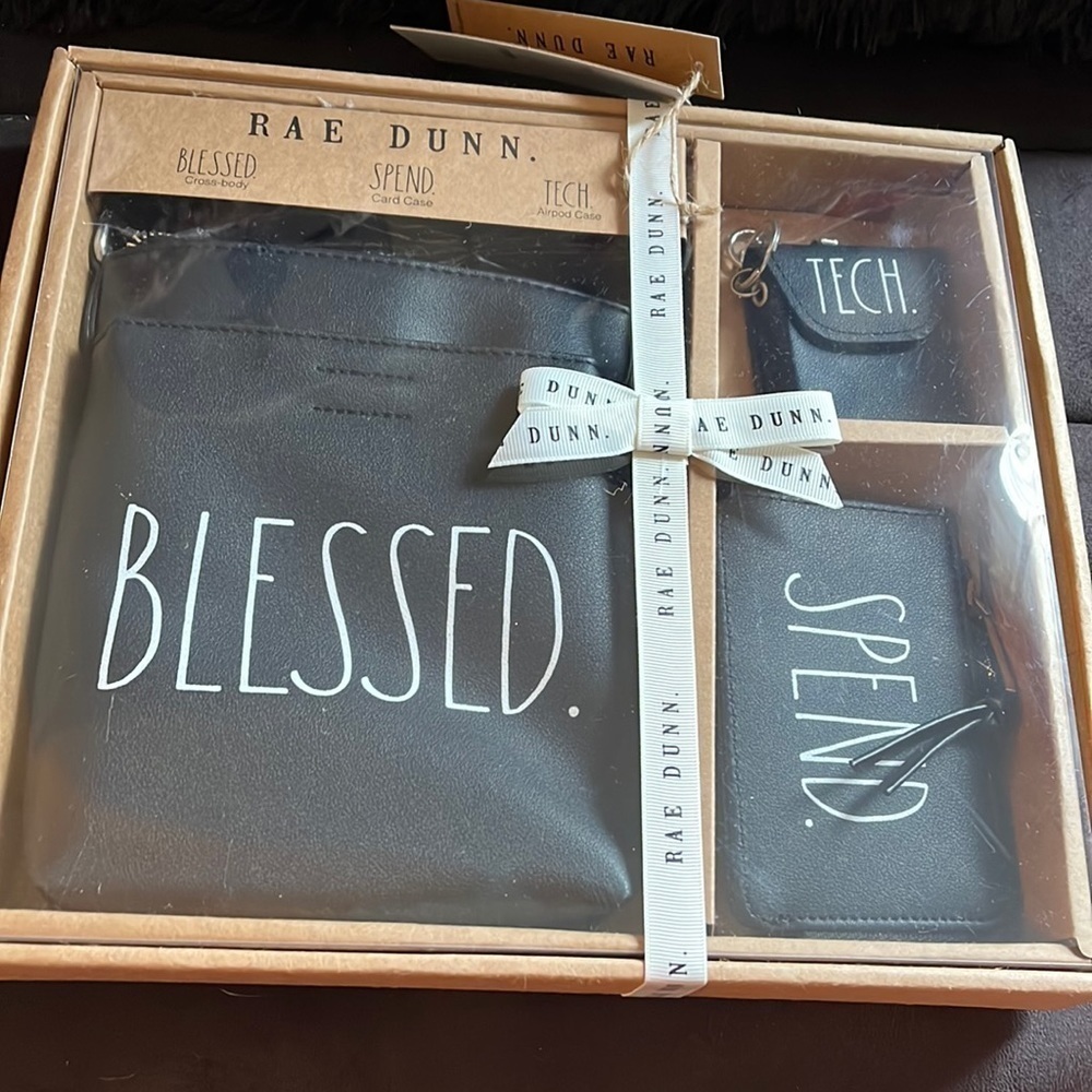 Rae Dunn gift set, crossbody bag, card case and airpod case, new